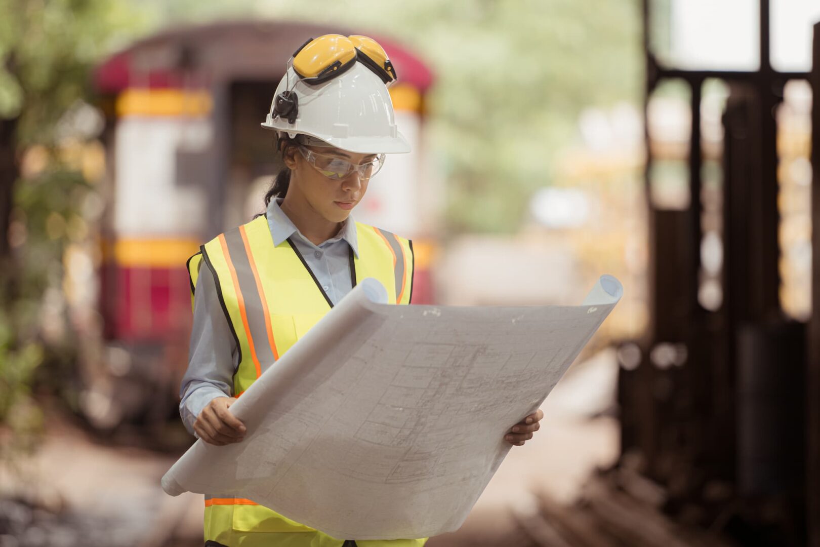 a worker planning outside